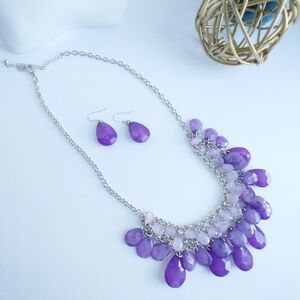 Statement Acrylic Purple Teardrop Bib Necklace Set